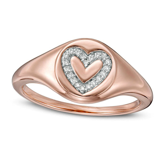 0.05 CT. T.W. Natural Diamond Heart Outline Signet Ring in Solid 14K Rose Gold