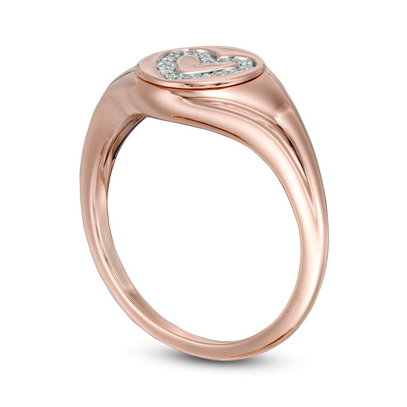 0.05 CT. T.W. Natural Diamond Heart Outline Signet Ring in Solid 14K Rose Gold