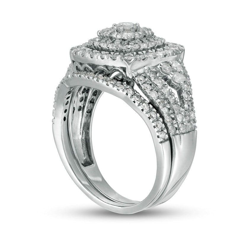 1.5 CT. T.W. Composite Natural Diamond Cushion Frame Bridal Engagement Ring Set in Solid 10K White Gold