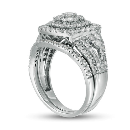 1.5 CT. T.W. Composite Natural Diamond Cushion Frame Bridal Engagement Ring Set in Solid 10K White Gold