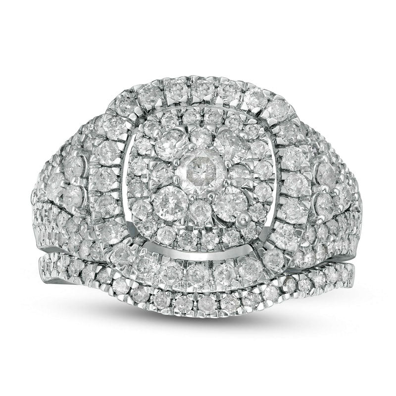 1.5 CT. T.W. Composite Natural Diamond Cushion Frame Bridal Engagement Ring Set in Solid 10K White Gold
