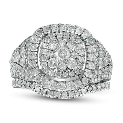 1.5 CT. T.W. Composite Natural Diamond Cushion Frame Bridal Engagement Ring Set in Solid 10K White Gold