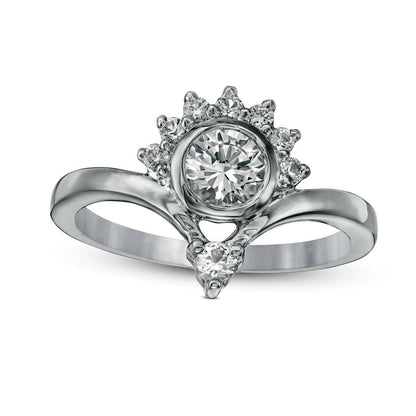 5.0mm Lab-Created White Sapphire Sunrise Chevron Ring in Sterling Silver