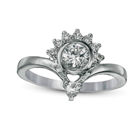 5.0mm Lab-Created White Sapphire Sunrise Chevron Ring in Sterling Silver