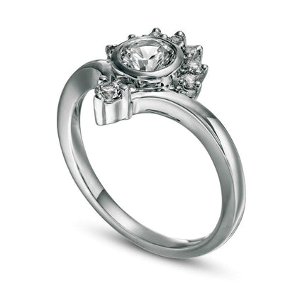 5.0mm Lab-Created White Sapphire Sunrise Chevron Ring in Sterling Silver
