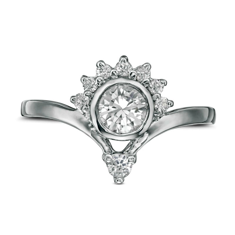 5.0mm Lab-Created White Sapphire Sunrise Chevron Ring in Sterling Silver
