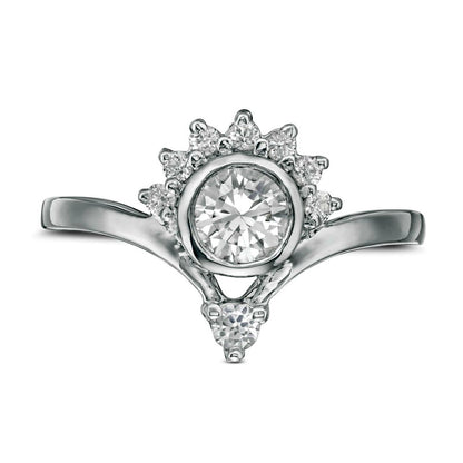 5.0mm Lab-Created White Sapphire Sunrise Chevron Ring in Sterling Silver