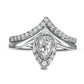Pear-Shaped Lab-Created White Sapphire and 0.33 CT. T.W. Diamond Chevron Bridal Engagement Ring Set in Solid 10K White Gold