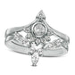 Lab-Created White Sapphire and 0.10 CT. T.W. Diamond Sunrise Chevron Bridal Engagement Ring Set in Sterling Silver