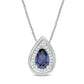 Pear-Shaped Lab-Created Blue and White Sapphire Frame Teardrop Pendant in Sterling Silver