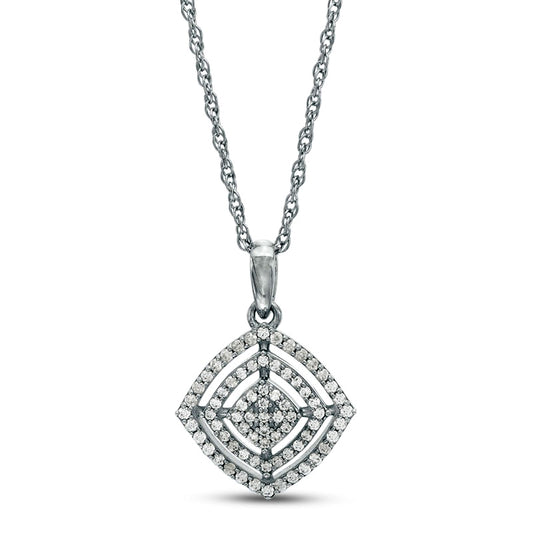 0.25 CT. T.W. Composite Natural Diamond Double Tilted Cushion Frame Pendant in 10K White Gold