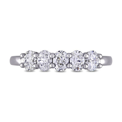 1.0 CT. T.W. Oval Natural Diamond Five Stone Anniversary Band in Solid 14K White Gold (H/VS2)