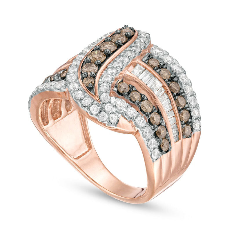 2.0 CT. T.W. Champagne and White Natural Diamond Multi-Row Crossover Ring in Solid 10K Rose Gold