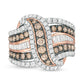 2.0 CT. T.W. Champagne and White Natural Diamond Multi-Row Crossover Ring in Solid 10K Rose Gold