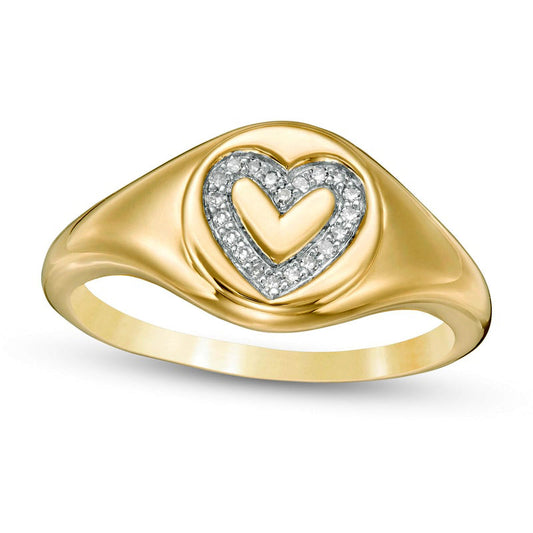 0.05 CT. T.W. Natural Diamond Heart Outline Signet Ring in Solid 14K Gold