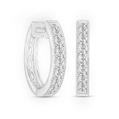 0.75 CT. T.W. Princess-Cut Diamond Vintage-Style Hoop Earrings in 10K White Gold