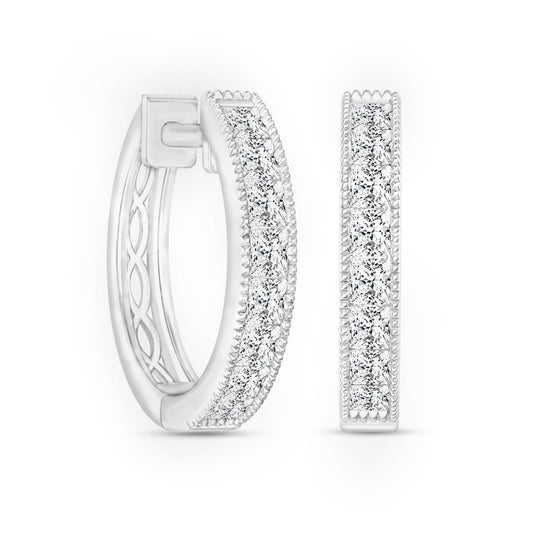 0.75 CT. T.W. Princess-Cut Diamond Vintage-Style Hoop Earrings in 10K White Gold