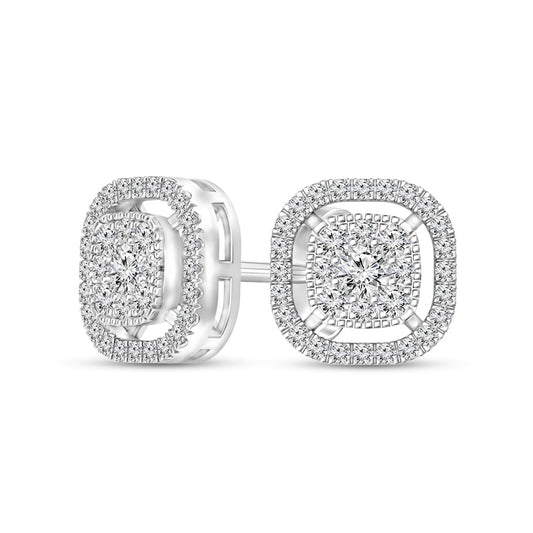 0.5 CT. T.W. Composite Diamond Cushion Frame Stud Earrings in 10K White Gold