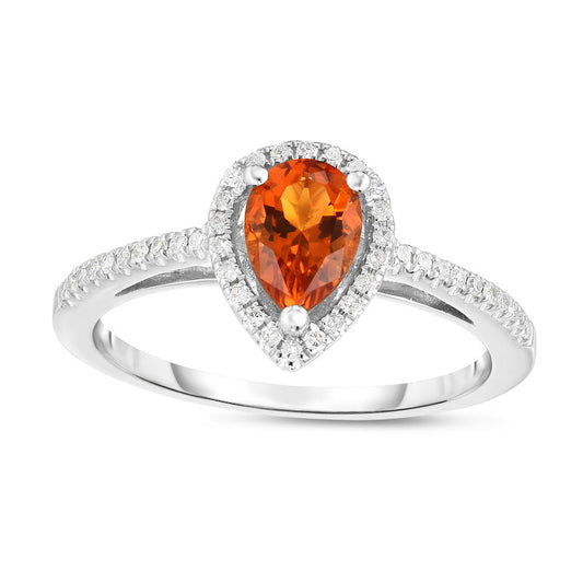 Pear-Shaped Citrine and 0.17 CT. T.W. Natural Diamond Teardrop Frame Ring in Solid 14K White Gold - Size 7