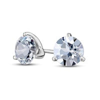 7.0mm Aquamarine Solitaire Stud Earrings in Sterling Silver