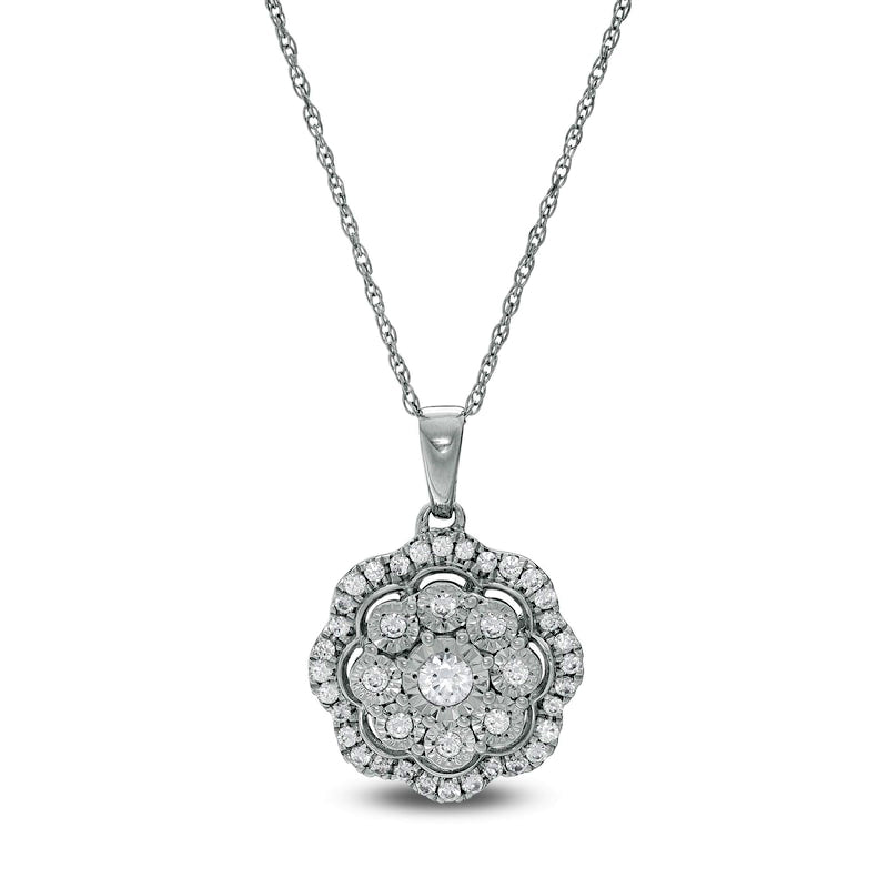 0.33 CT. T.W. Natural Diamond Double Scallop Frame Pendant in Sterling Silver