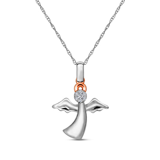 Natural Diamond Accent Angel Pendant in 10K Two-Tone Gold