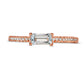 Sideways Baguette Aquamarine and 0.10 CT. T.W. Natural Diamond Stackable Ring in Solid 10K Rose Gold