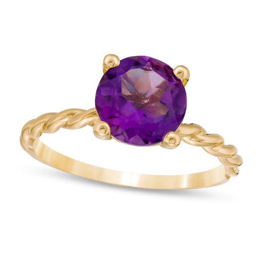 8.0mm Amethyst Solitaire Rope Shank Ring in Solid 10K Yellow Gold