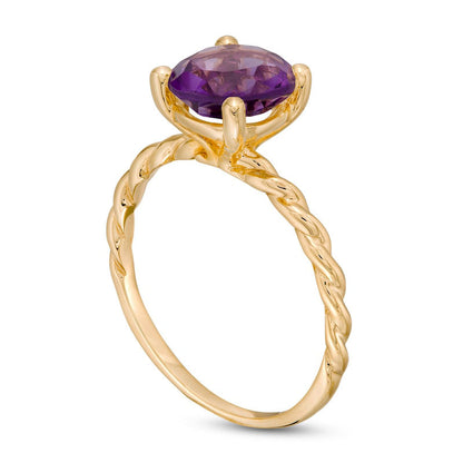 8.0mm Amethyst Solitaire Rope Shank Ring in Solid 10K Yellow Gold