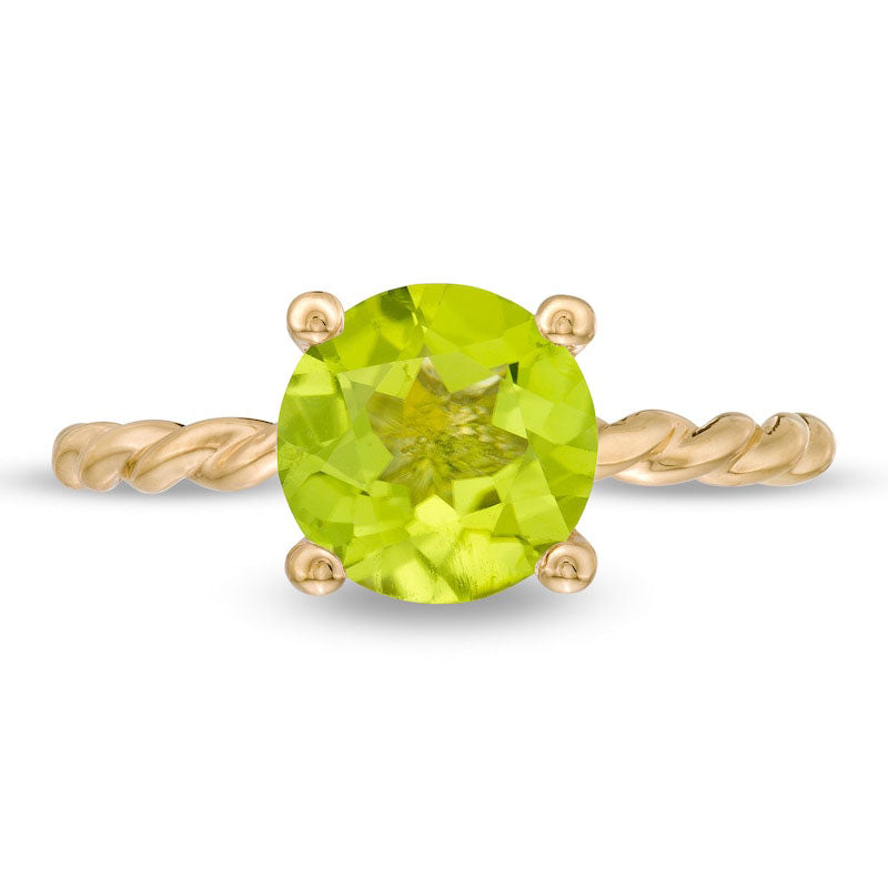8.0mm Peridot Solitaire Rope Shank Ring in Solid 10K Yellow Gold