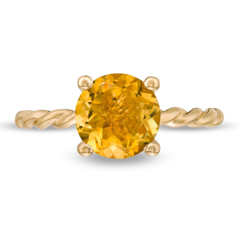8.0mm Citrine Solitaire Rope Shank Ring in Solid 10K Yellow Gold