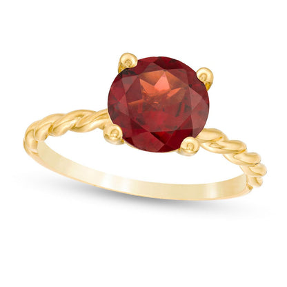 8.0mm Garnet Solitaire Rope Shank Ring in Solid 10K Yellow Gold