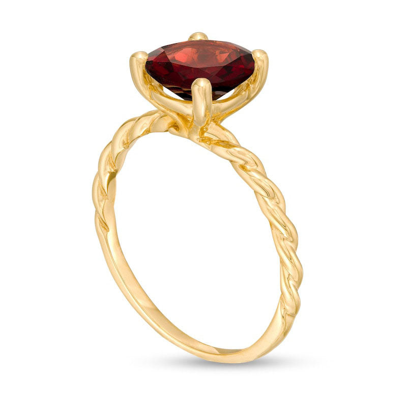 8.0mm Garnet Solitaire Rope Shank Ring in Solid 10K Yellow Gold