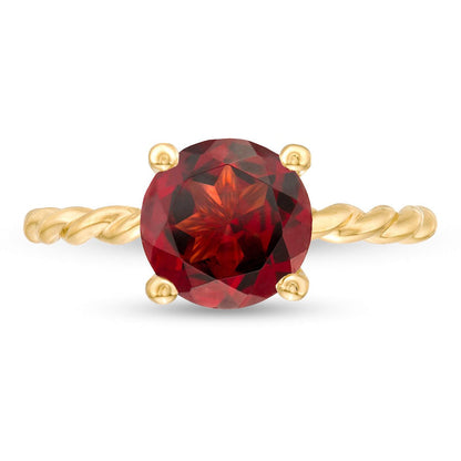 8.0mm Garnet Solitaire Rope Shank Ring in Solid 10K Yellow Gold