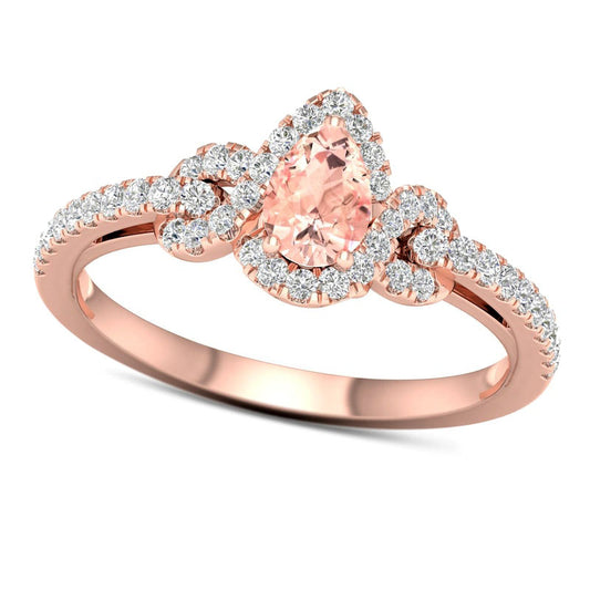Pear-Shaped Morganite and 0.33 CT. T.W. Natural Diamond Infinity Ribbon Frame Ring in Solid 10K Rose Gold