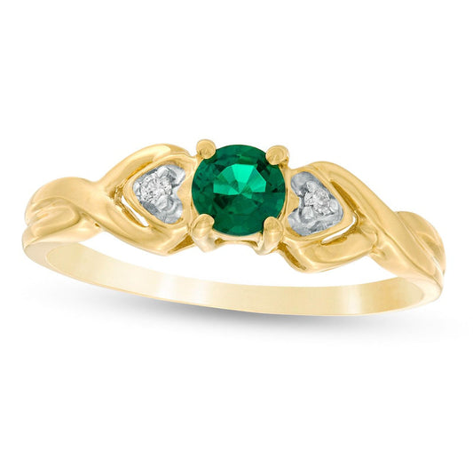 4.0mm Lab-Created Emerald and Diamond Accent Hearts Twist Shank Ring in Solid 10K Yellow Gold