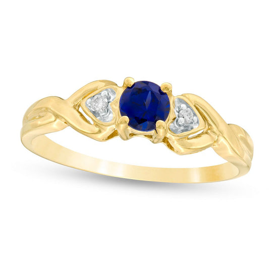 4.0mm Lab-Created Blue Sapphire and Diamond Accent Hearts Twist Shank Ring in Solid 10K Yellow Gold