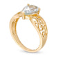 Pear-Shaped Aquamarine Wide Filigree Ring in Solid 10K Yellow Gold