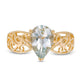 Pear-Shaped Aquamarine Wide Filigree Ring in Solid 10K Yellow Gold