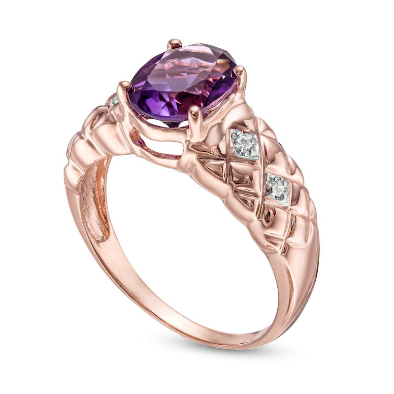 Oval Amethyst and 0.05 CT. T.W. Natural Diamond Quilted Ring in Solid 10K Rose Gold