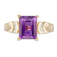 Emerald-Cut Amethyst and 0.05 CT. T.W. Natural Diamond Chevron Tri-Sides Ring in Solid 10K Yellow Gold