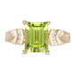 Emerald-Cut Peridot and 0.05 CT. T.W. Natural Diamond Chevron Tri-Sides Ring in Solid 10K Yellow Gold