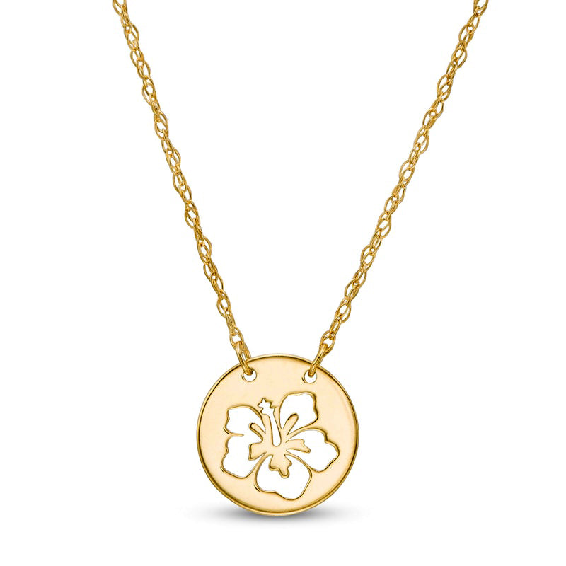 Mini Cut-Out Hibiscus Disc Necklace in 14K Gold