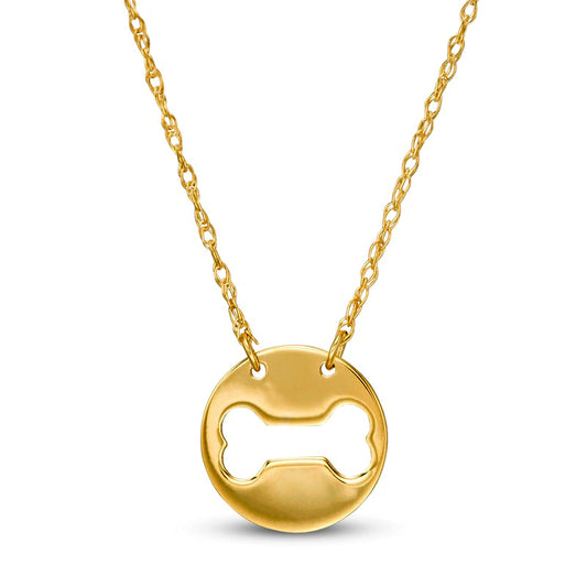 Mini Cut-Out Dog Bone Disc Necklace in 14K Gold