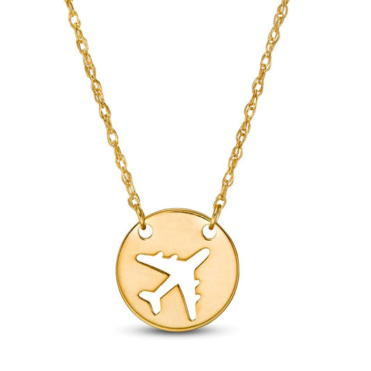 Mini Cut-Out Airplane Disc Necklace in 14K Gold