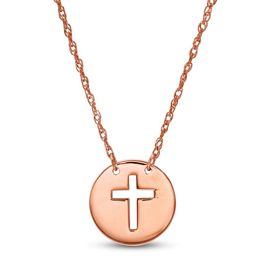 Mini Cut-Out Cross Disc Necklace in 14K Rose Gold