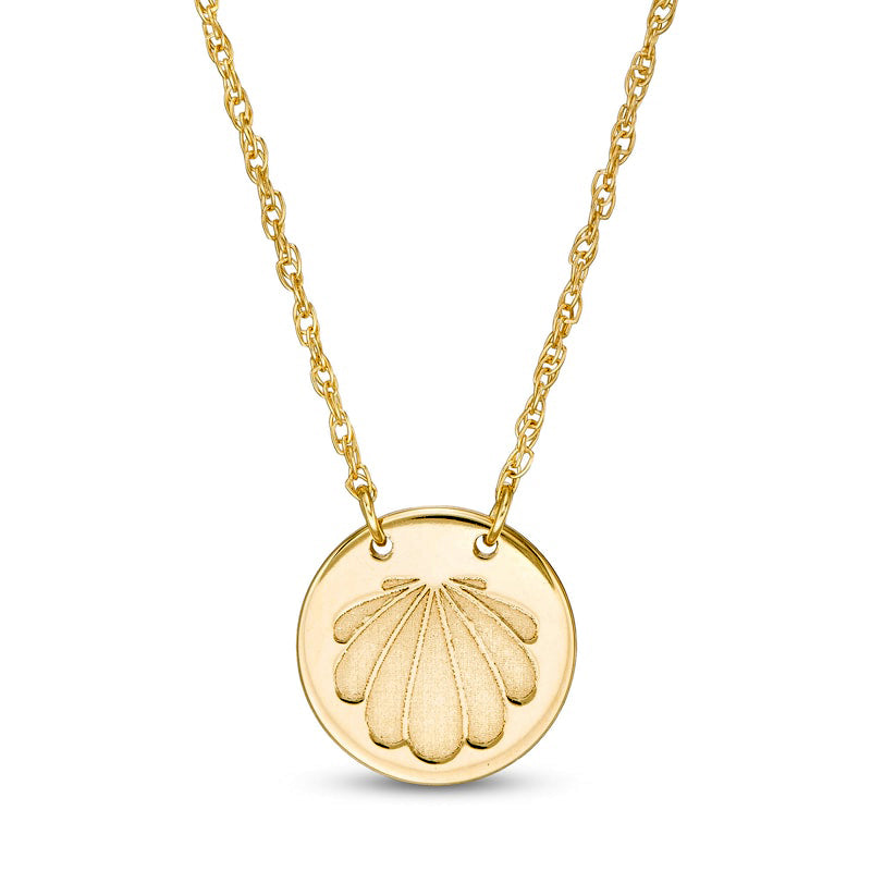 Mini Scallop Seashell Stamped Disc Necklace in 14K Gold