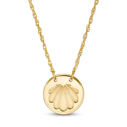 Mini Scallop Seashell Stamped Disc Necklace in 14K Gold