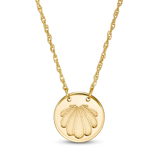 Mini Scallop Seashell Stamped Disc Necklace in 14K Gold