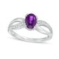 Oval Amethyst and Natural Diamond Accent Split Shank Ring in Solid 10K White Gold